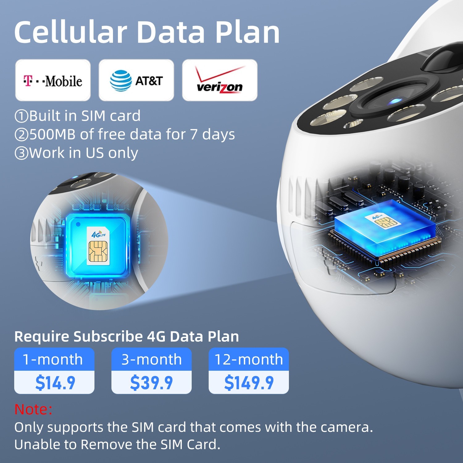 4G LTE Cellular Solar Security Camera Wireless Outdoor Built-in SIM Card 2PACK