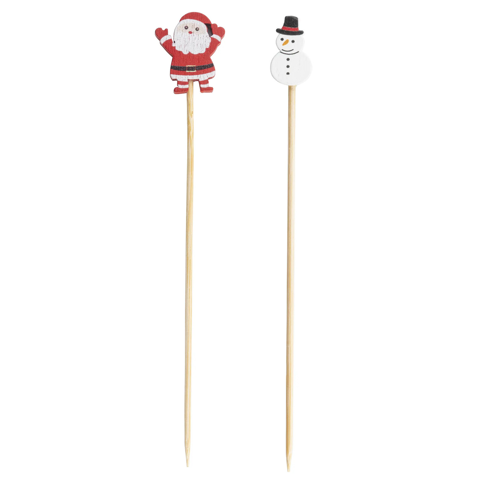TableCraft 12144 Bamboo Decorative Snowman & Santa Picks - Pack of 100