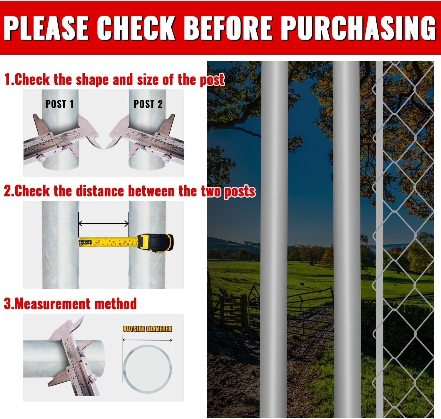 VIVIDA 1-3/8 Chain Link Gate Hinge Kit, Include Male & Female Gate Hinge, 1-...