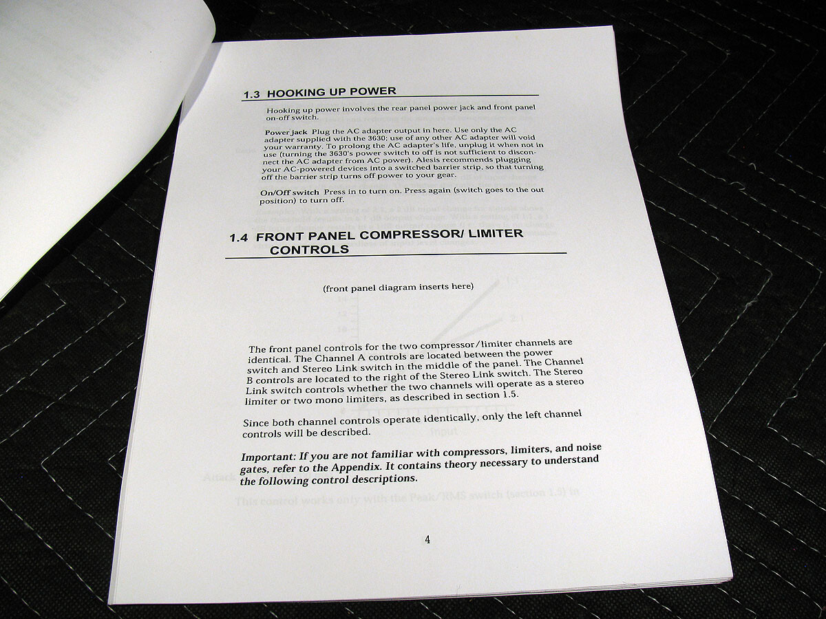 Alesis 3630 Compressor / Limiter Reference Manual