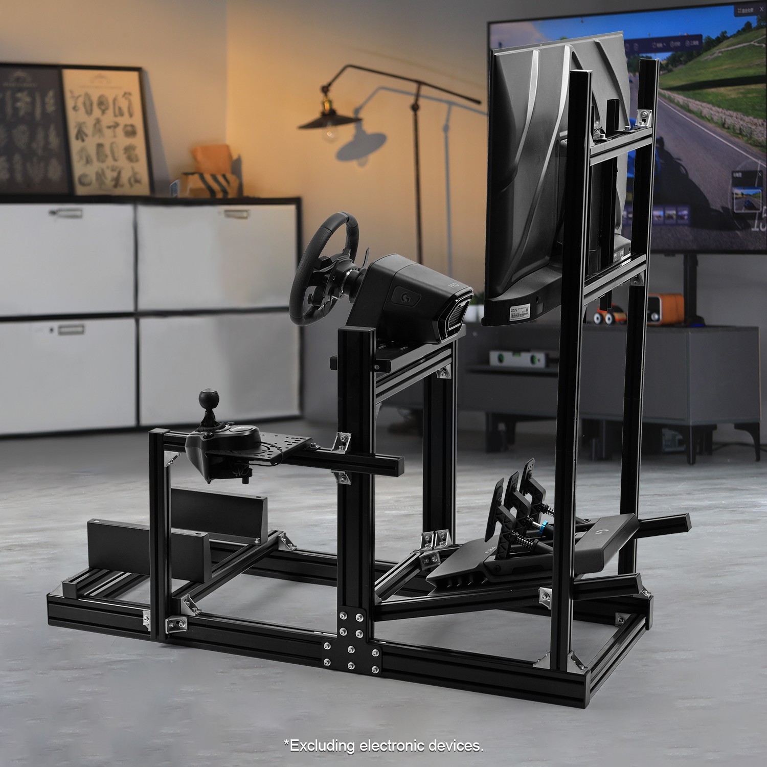 Marada 4080 Aluminum Racing Sim Cockpit With TV Stand Fit Logitech Thrustmaster