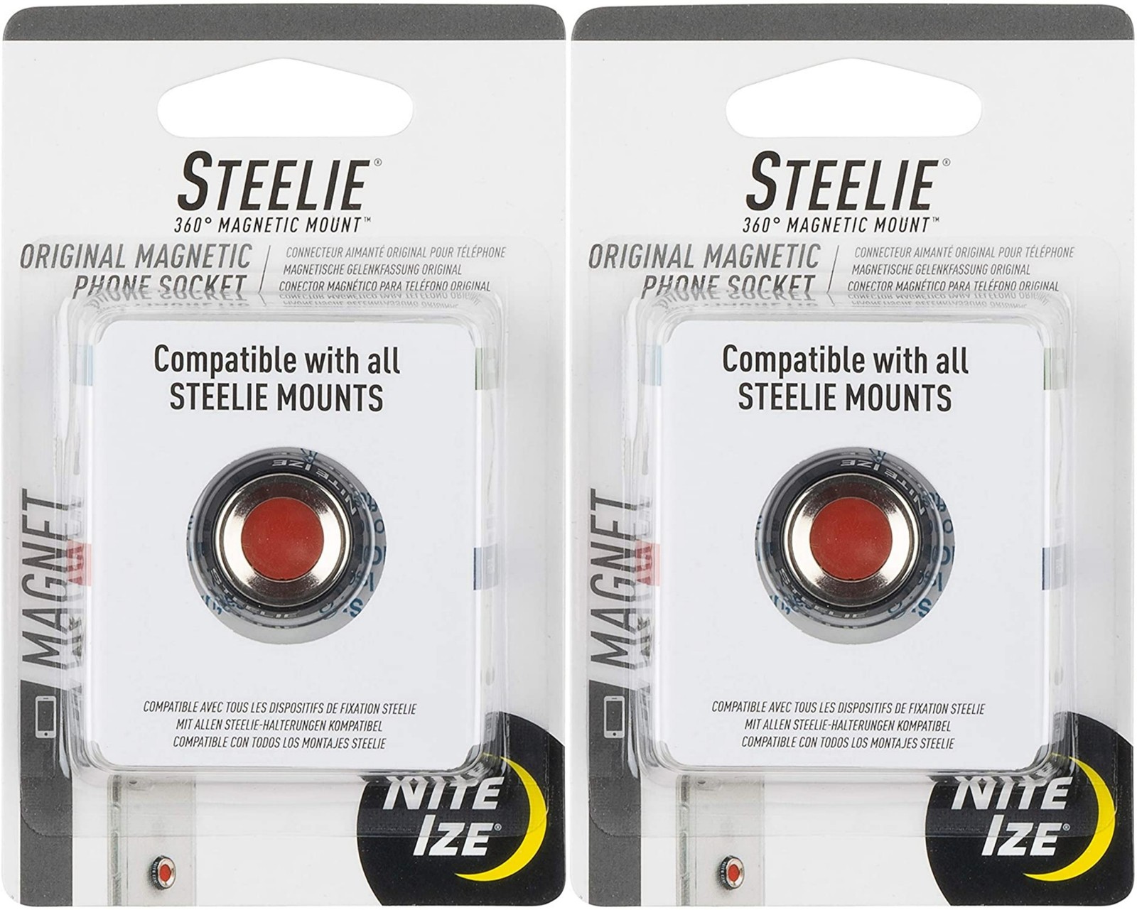Nite Ize Steelie 360° Magnetic Mount Original Magnetic Phone Socket (2-Pack)