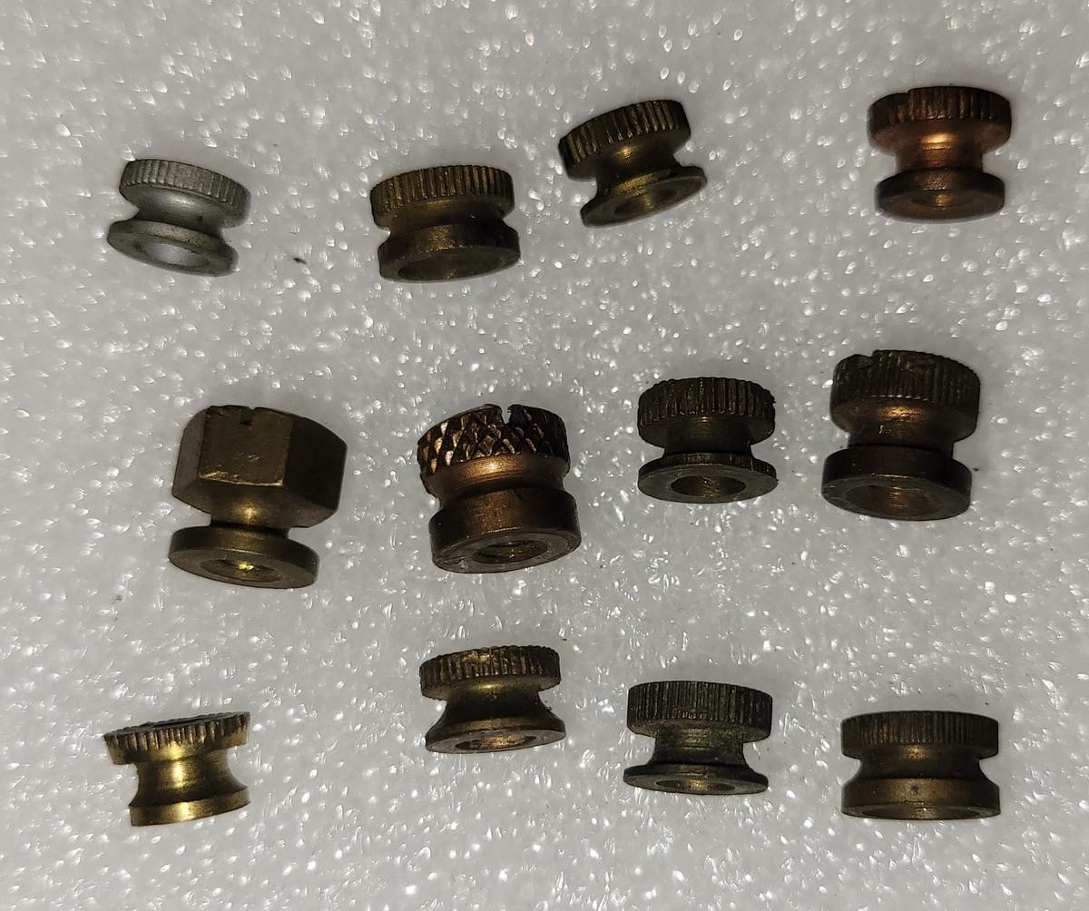 12x Used Brass Knurled Thumb Nut Antique Radio Terminals 8-32 thread Mismatched