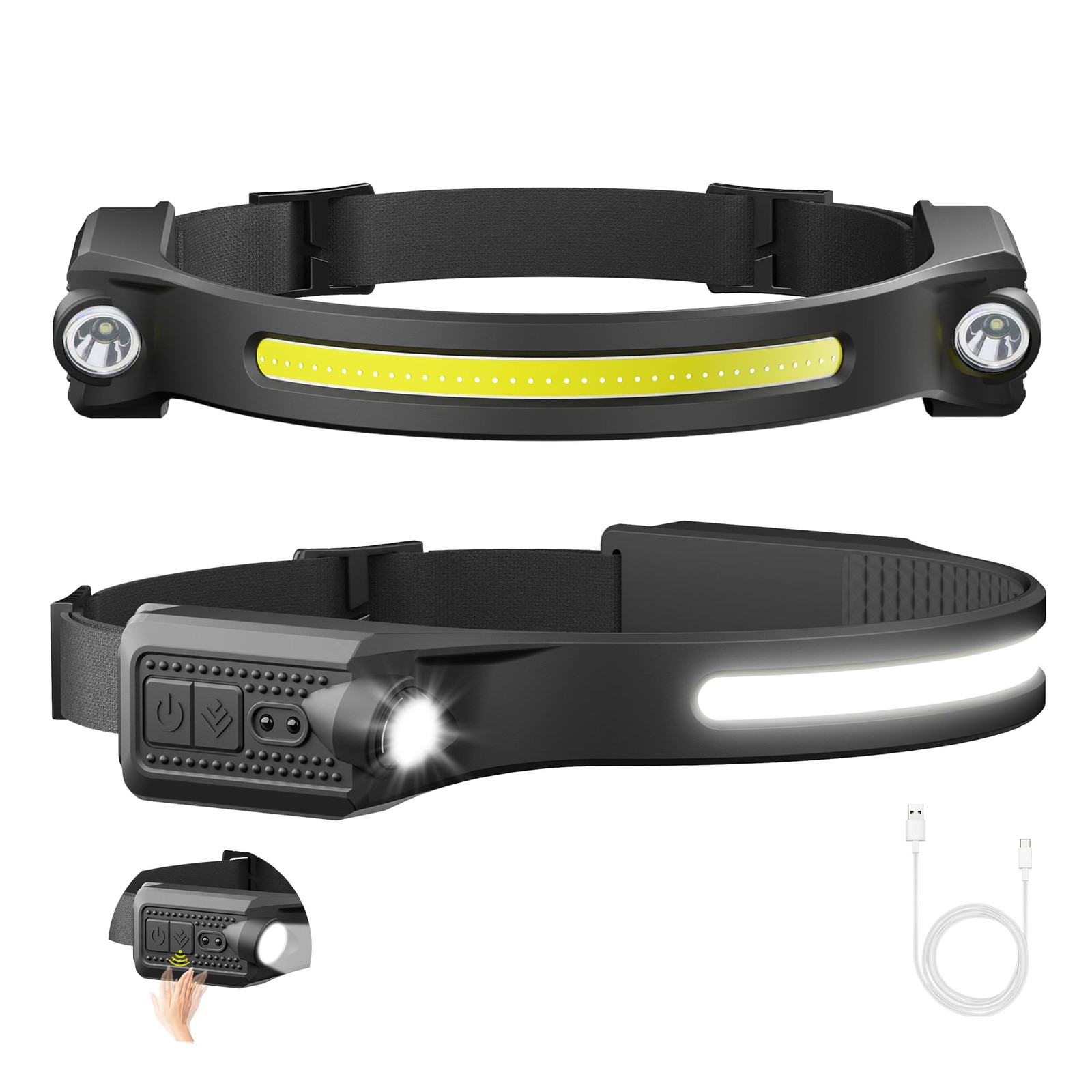 LED Headlamp Rechargeable, 2 XPE LED and COB LED Head Lamp, Motion Sensor, 26...