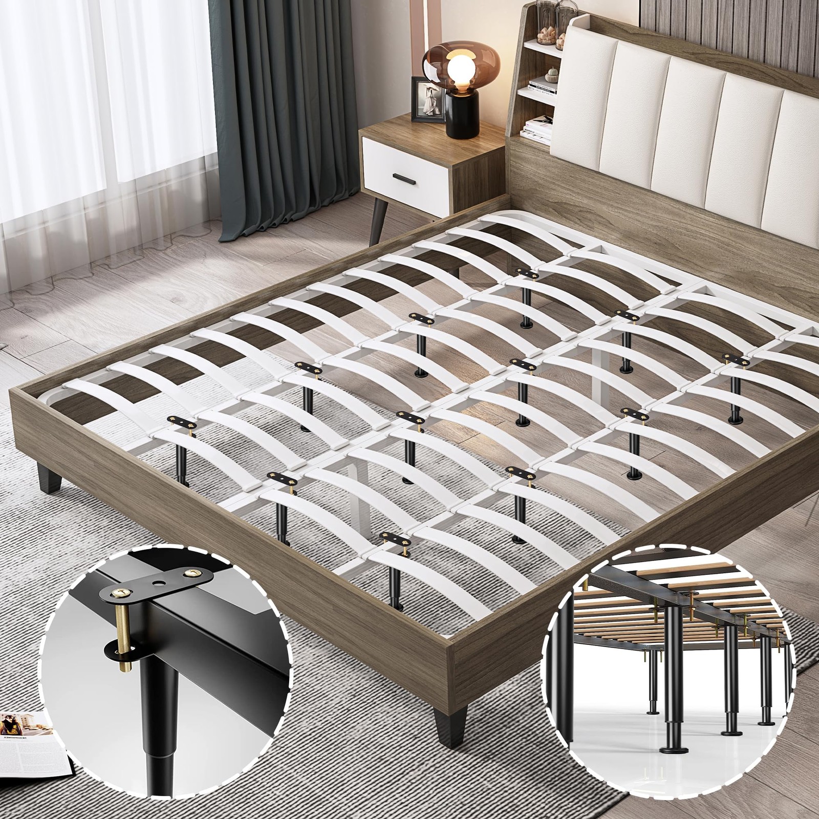 Adjustable Height Bed Support Legs 13.8-23.6 inch, Bed Frame Center Support L...