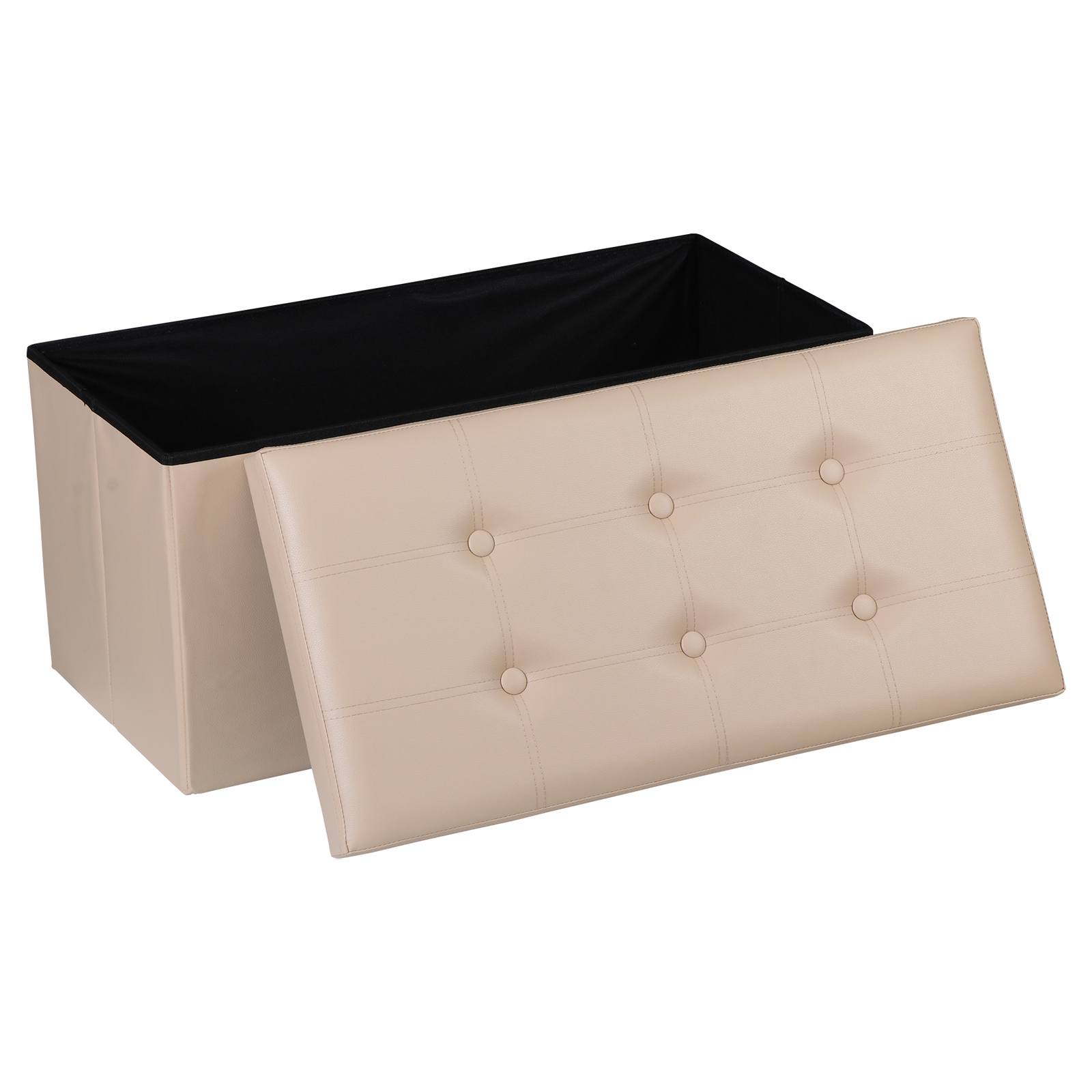 Beige Sturdy Ottomans Foot Bench Foldable Storage Footstools Spacious Organizer
