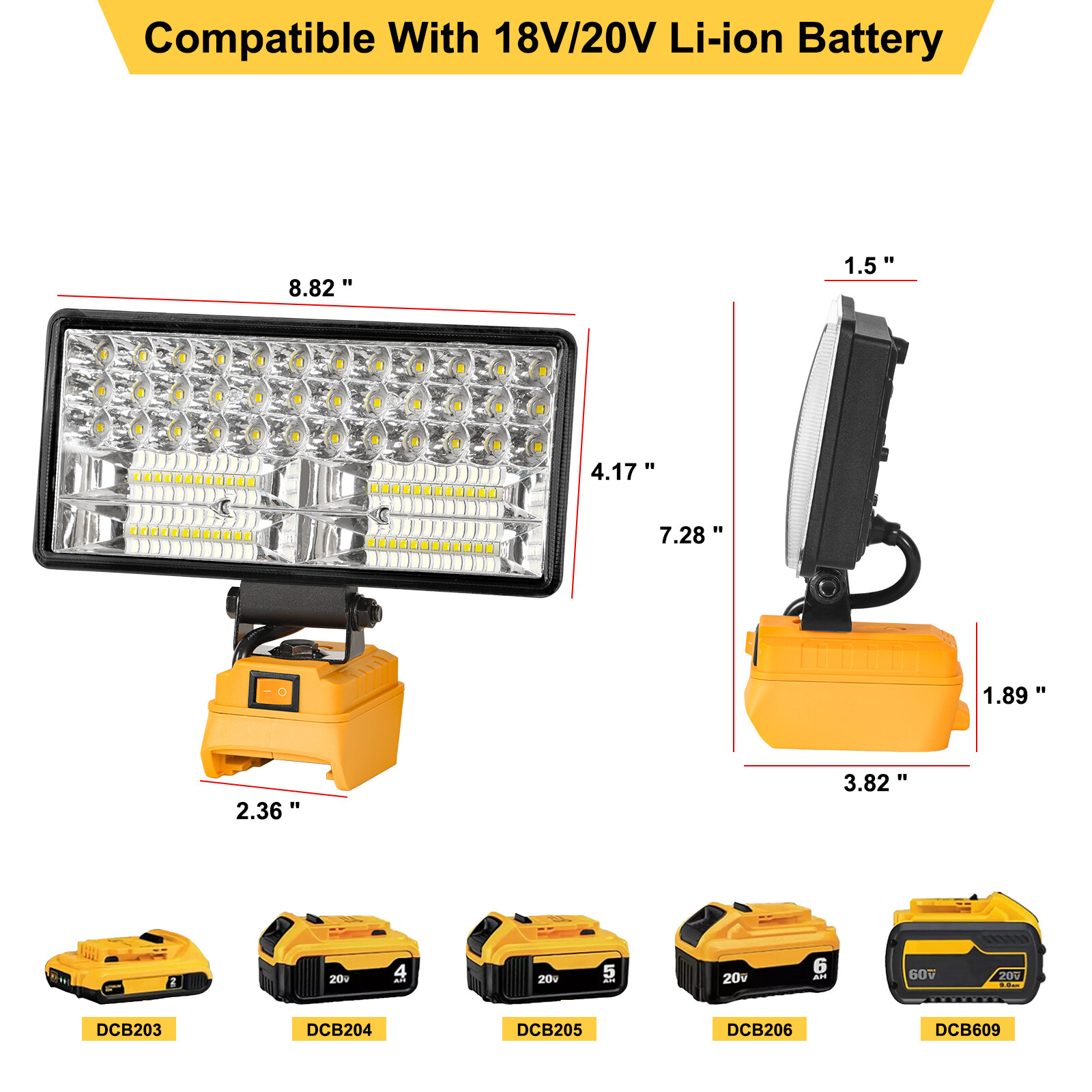 2×Cordless Led Work Light For Dewalt 20V Battery,Portable Flood Light Flashlight