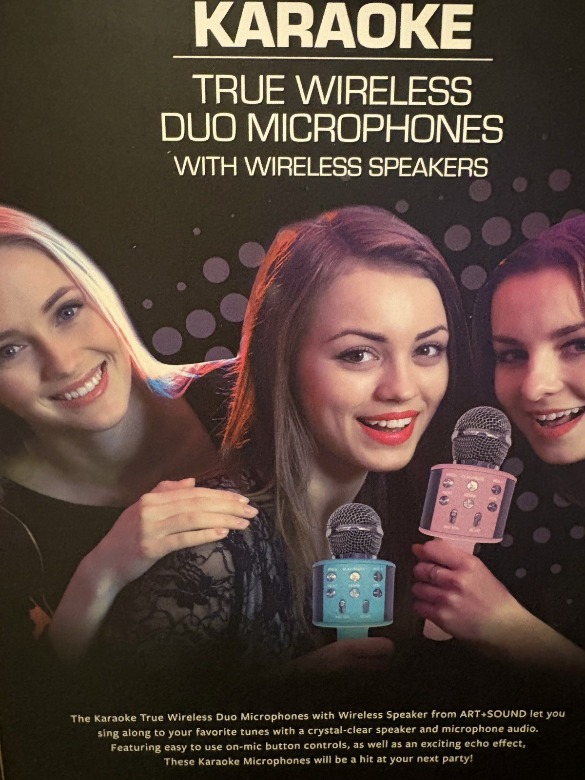 Art+Sound KARAOKE True Wireless Duo Microphones w/ Wireless Speakers Bluetooth