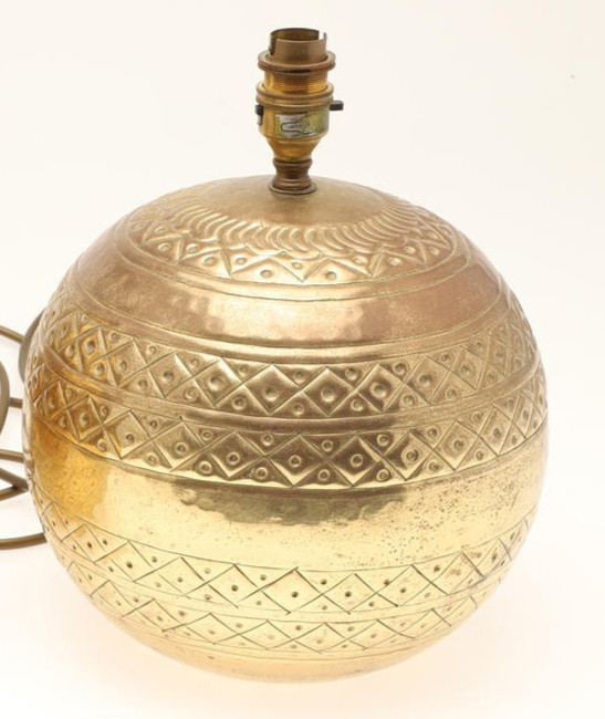 Pairt of Brass Globe Orb FormLlamps~ Geometric Decorative design 26 cm H 23 cm D