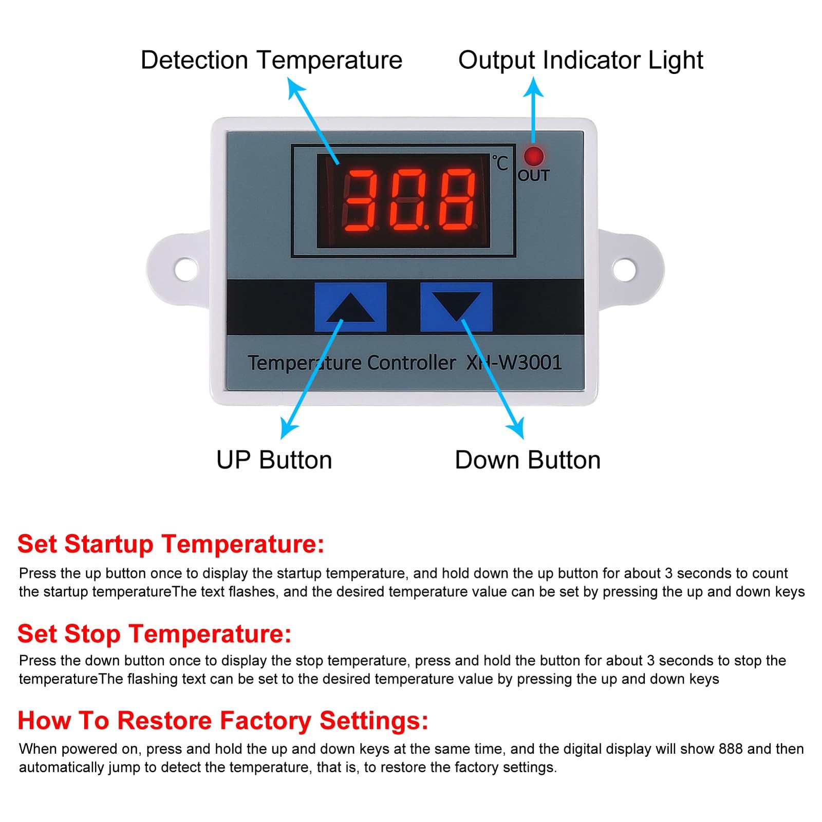 UMLIFE 2PCS XH-W3001 Digital LED Temperature Controller Module Digital Thermo...