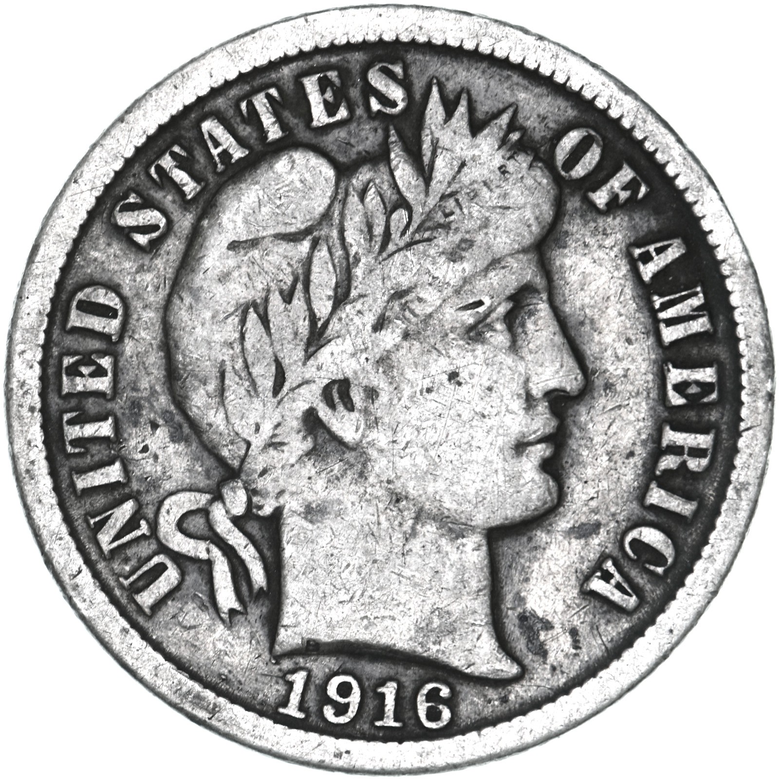 1916 (P) Barber Dime 90% Silver Fine FN