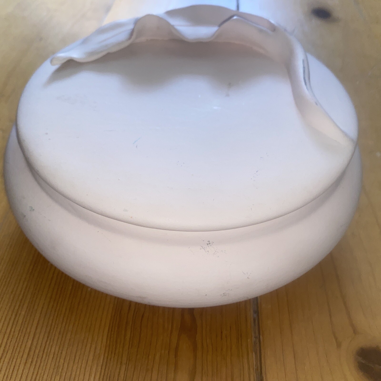 Light pink, signed ceramic covered dish