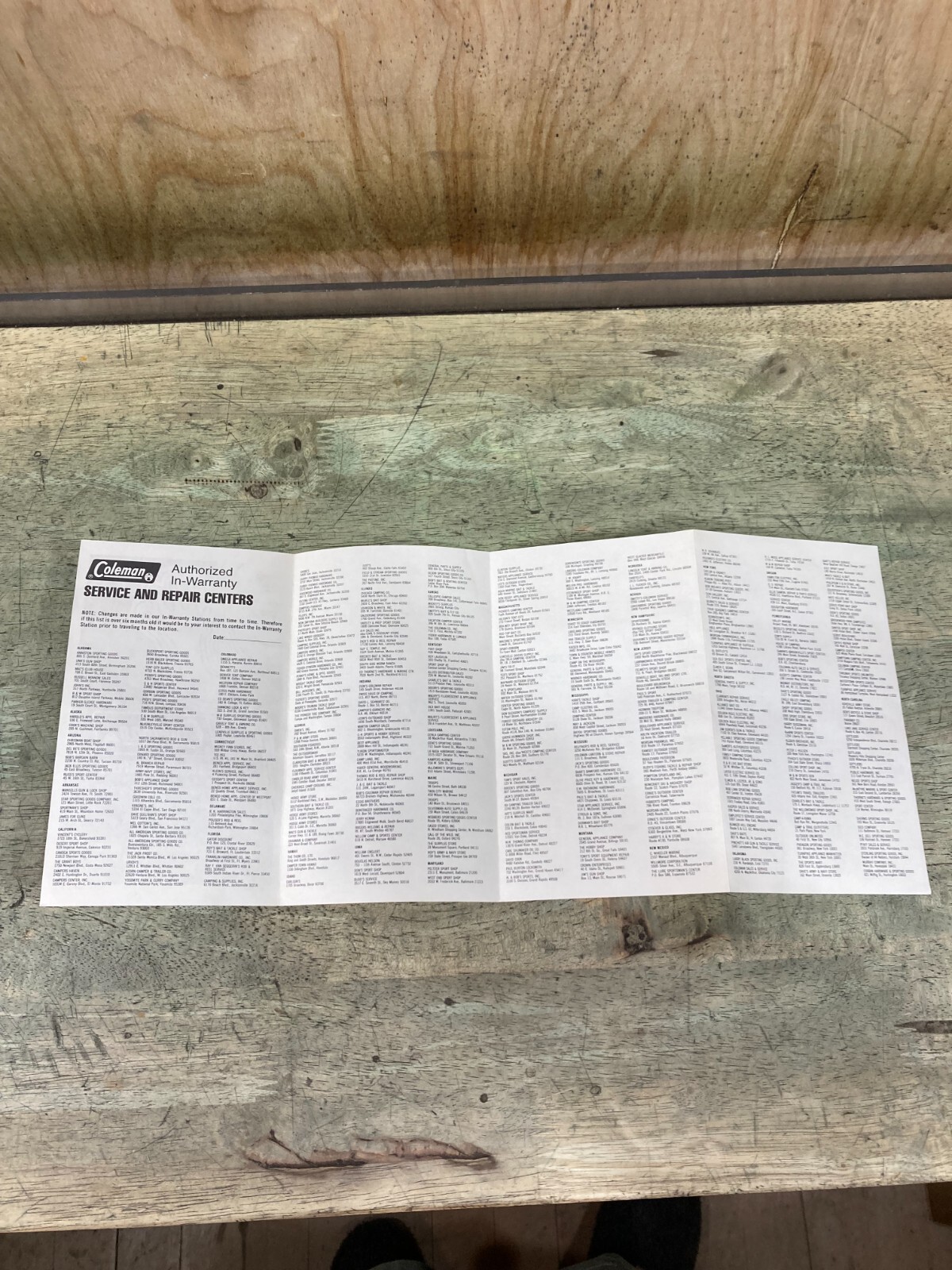Coleman Service Center Pamphlet Insert - circa 1970's