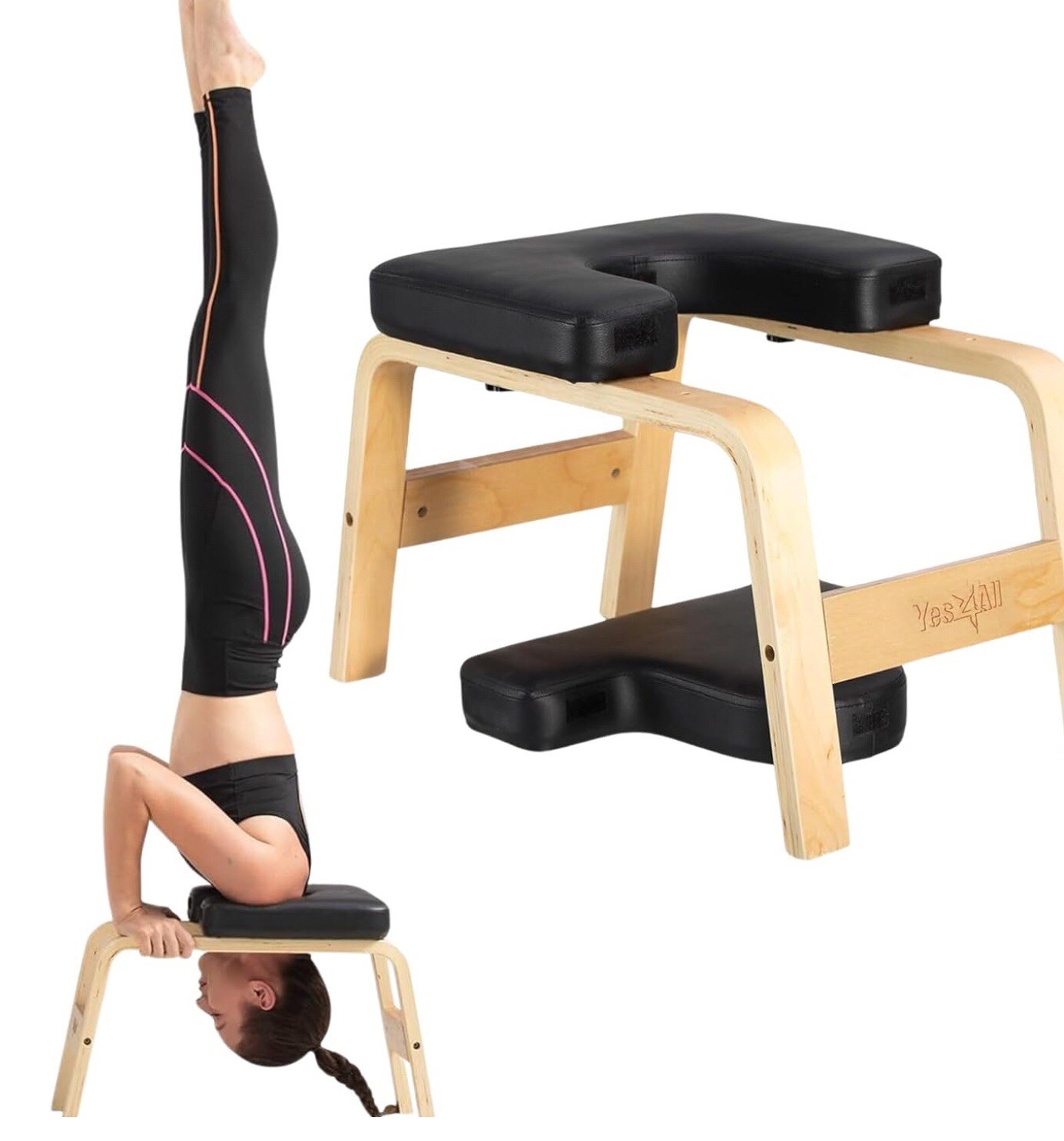 New YES4ALL Wooden Yoga Headstand Stool Bench, Yes 4 All
