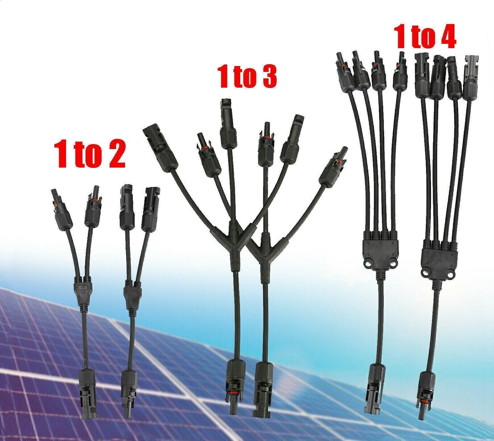 Solar Connectors Y Branch Parallel 1 to 4 Adapter Kit 1000V 2/3/4 Waterproof USA