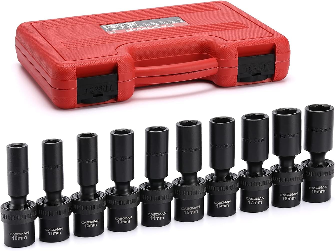 CASOMAN 10 PCS 1/2" Drive Deep Universal 10 PC Metric 1/2" Dr. (Deep)