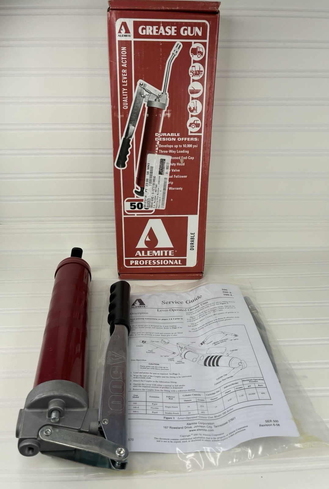 Alemite 500 Lever-Action Grease Gun New in Box Heavy Duty 10000 PSI USA