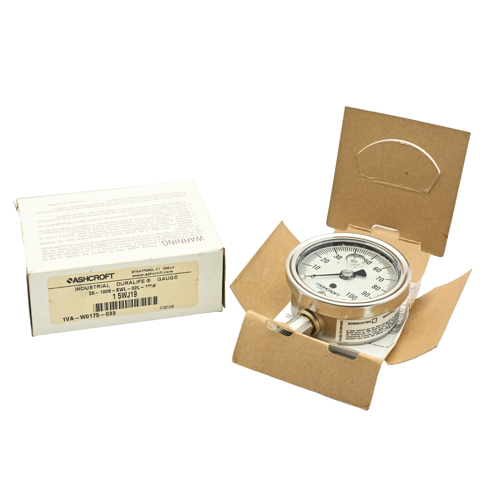 Ashcroft 1 5WJ19 Industrial Duralife Gauge 25-1009-SWL-02L-100#