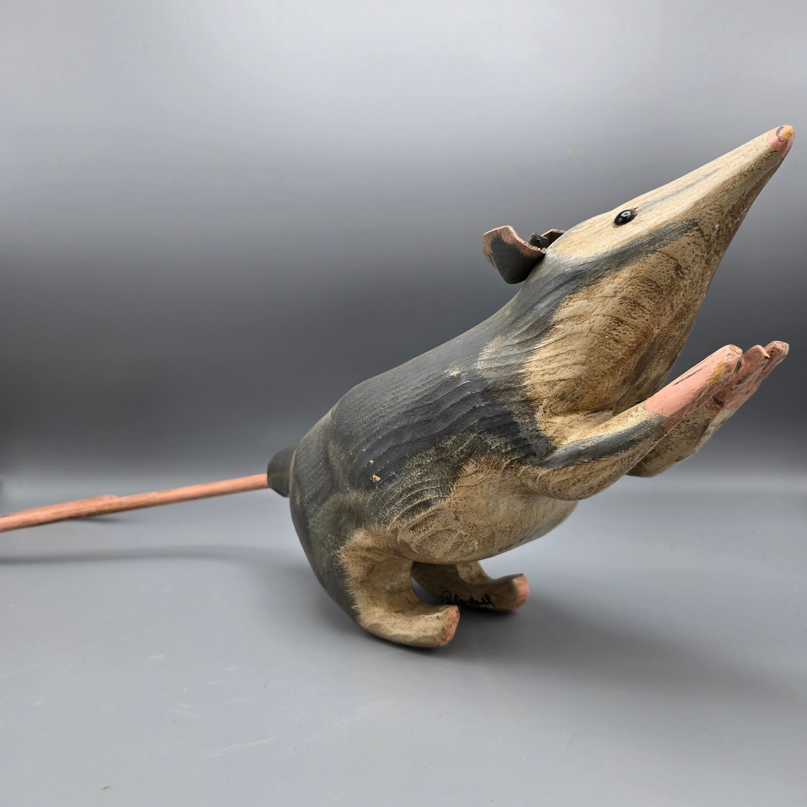 P Campbell Folk Art Carved Wood Opossum
