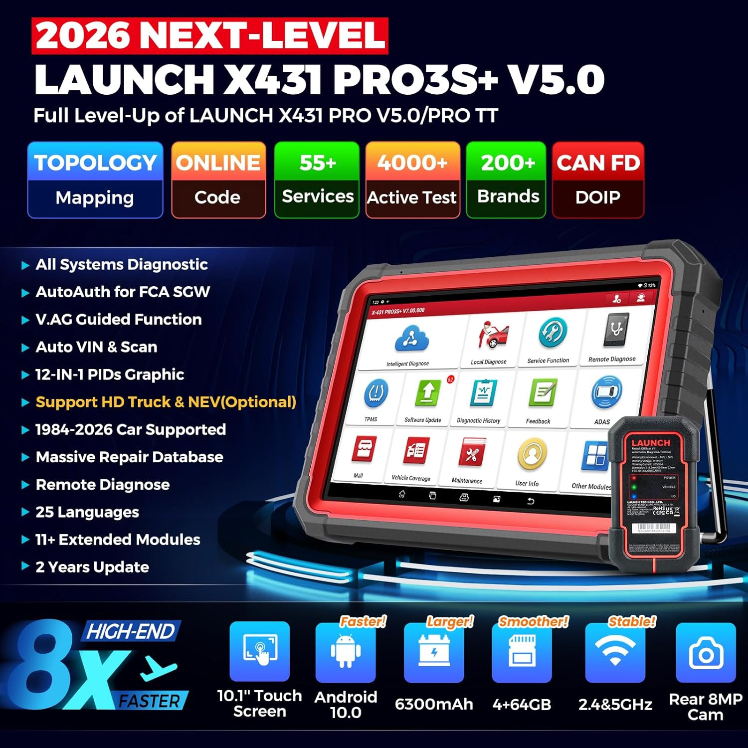 LAUNCH X431 PRO3S+ V5.0 Elite V+5.0 Bidirectional Diagnostic Scanner Key Coding