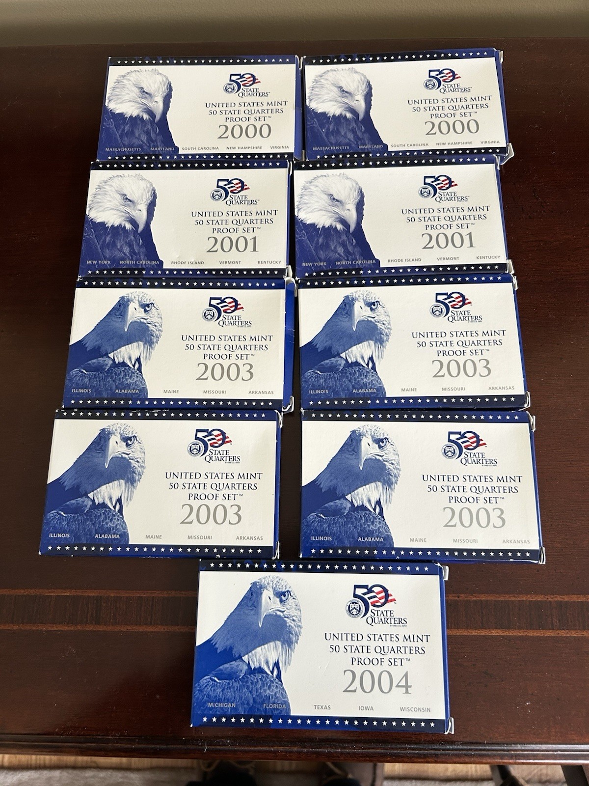 US Mint (SF) 2000 2001 2003 2004 Proof State Quarters Set Lot (9) COA OGP Dupes