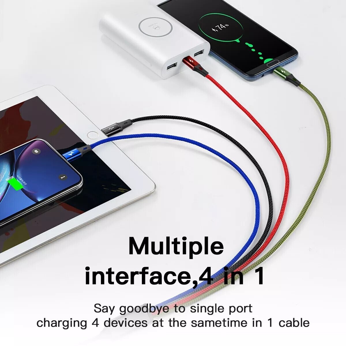 4 in 1 Multi USB Charging Cable Fast Charger Cord For iPhone/Type C/Micro