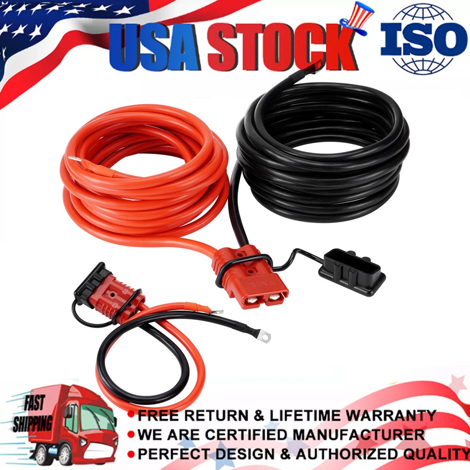 Heavy Duty 24 FT Quick Disconnect Winch Power Cable 2 Gauge 2 AWG Copper Wiring