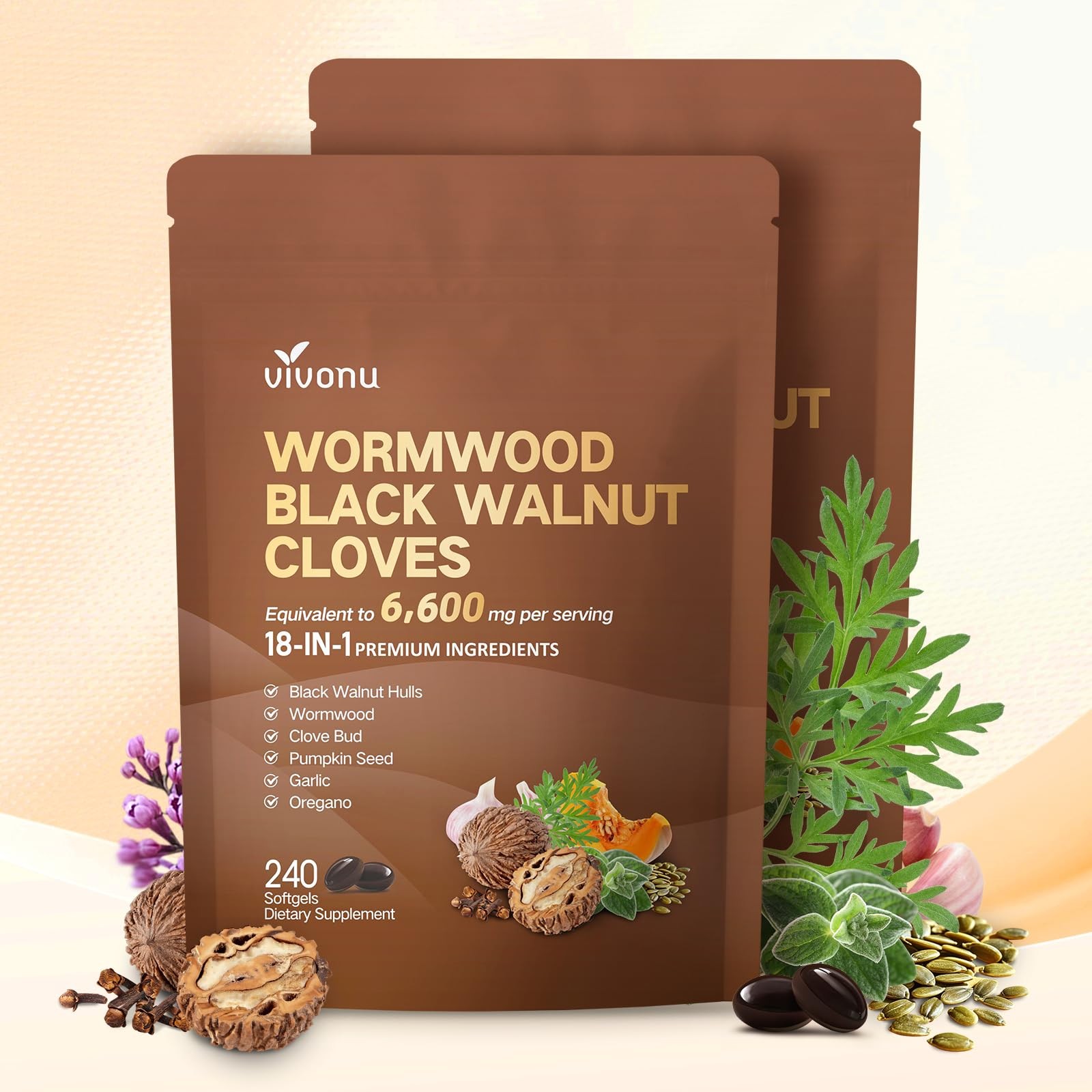 18-in-1 Black Walnut Wormwood Cleanse 160-Day Digestive Health 2 Bags
