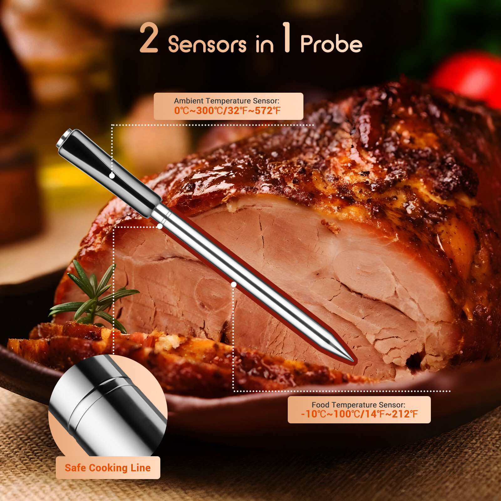 Wireless Meat Thermometer Bluetooth BBQ Temperature Meter Oven Grill 300ft App