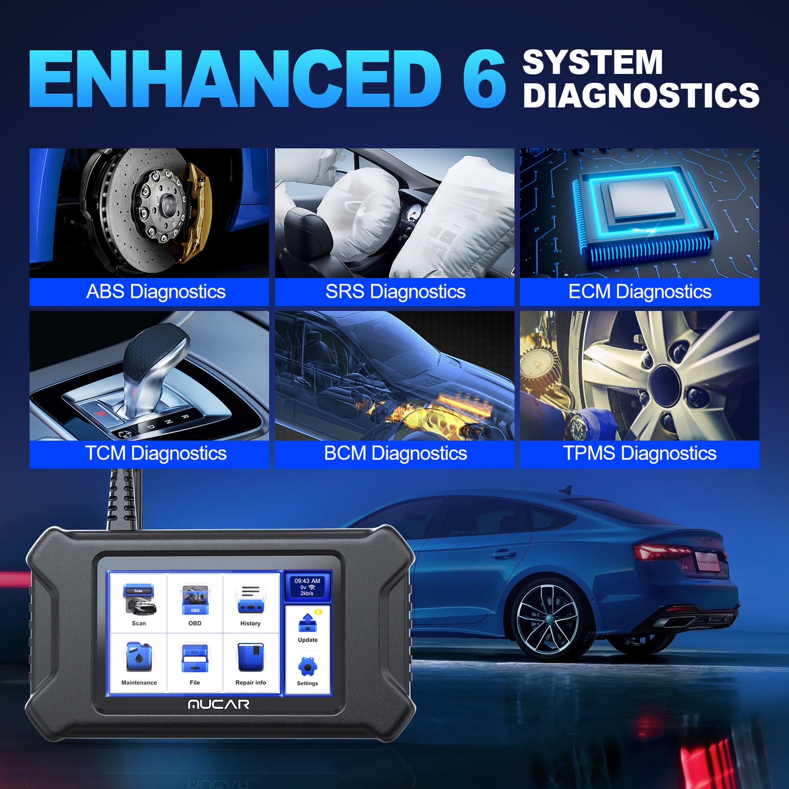 MUCAR CS6 OBD2 Scanner Code Reader Engine ABS SRS Transmission Diagnostic Tool