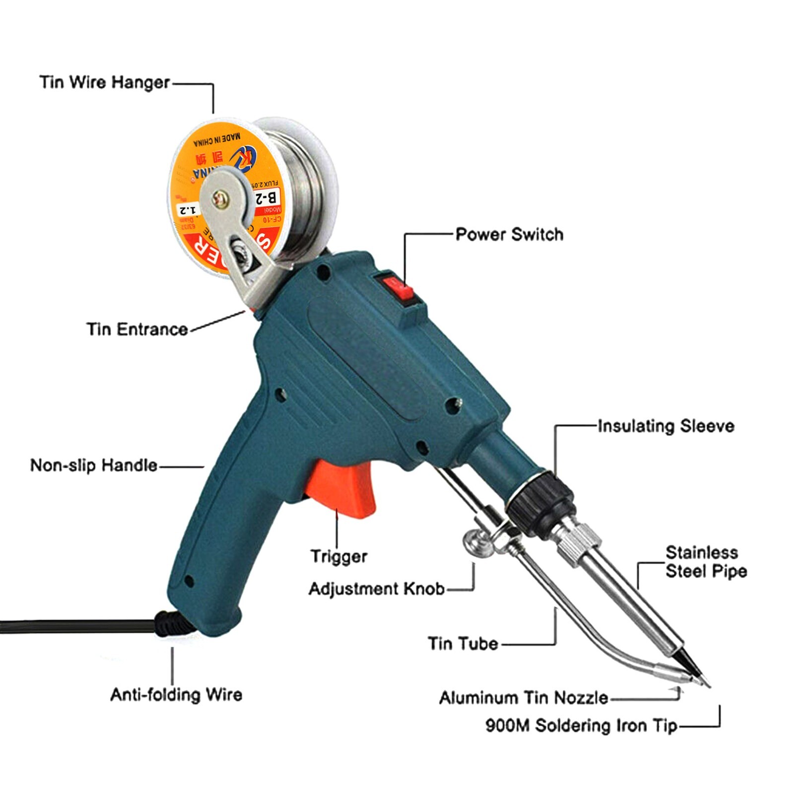 Auto Electric Soldering Iron Gun With FLUX 2% Solder Wire Tin wire 50g 60Watt