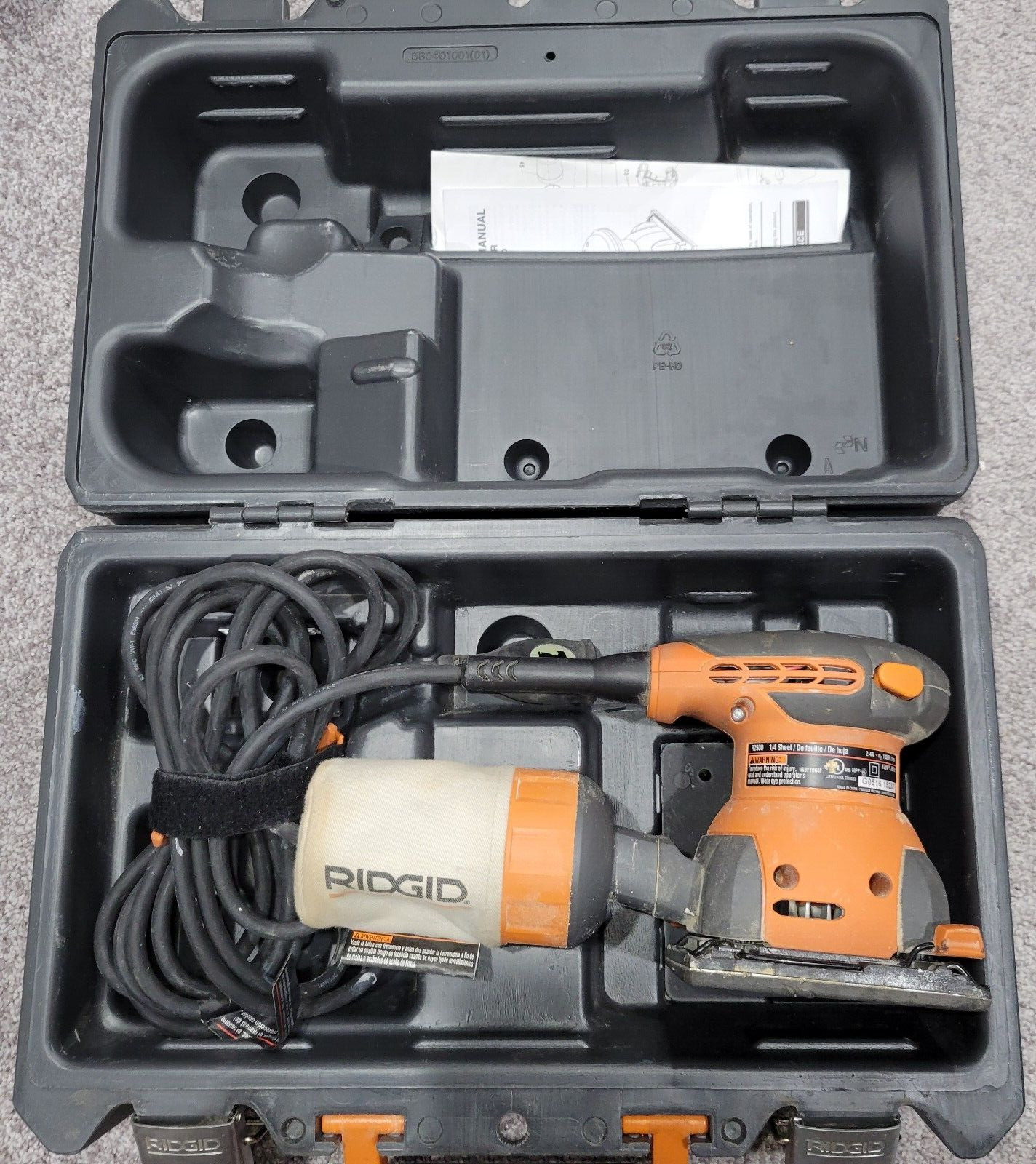 RIDGID Power  Corded R2500 1/4 Sheet Sander used working tested R 2500 HARD CASE