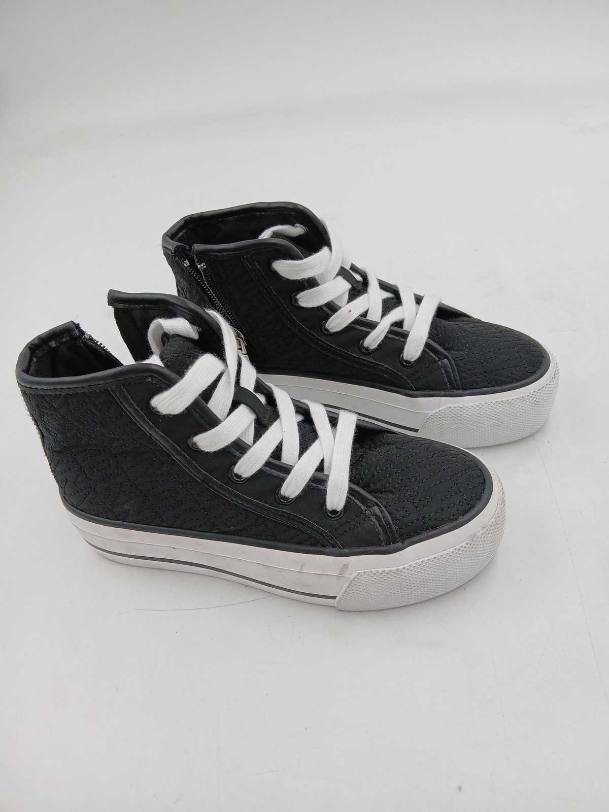 High Top Sneakers Shoes Toddler Kid Sz 13 Black Quilted Zip Lace Up DKN1163-1DD