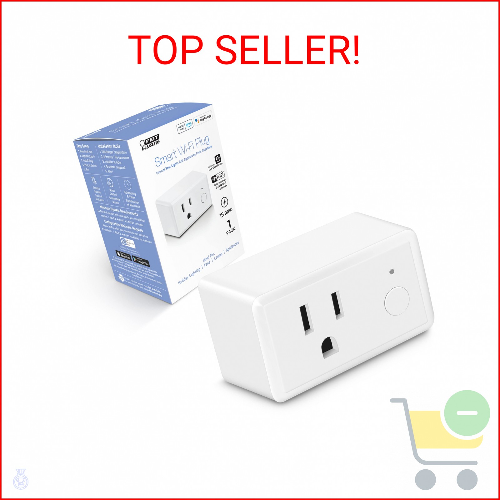 Feit Electric Smart Wi-Fi Plug, Works with Alexa and Google Home, No hub Require