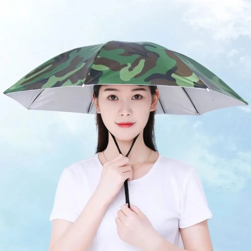 Portable Umbrella Hat Windproof Fishing Head Wearing Sunshade Rain Gear Outdoor