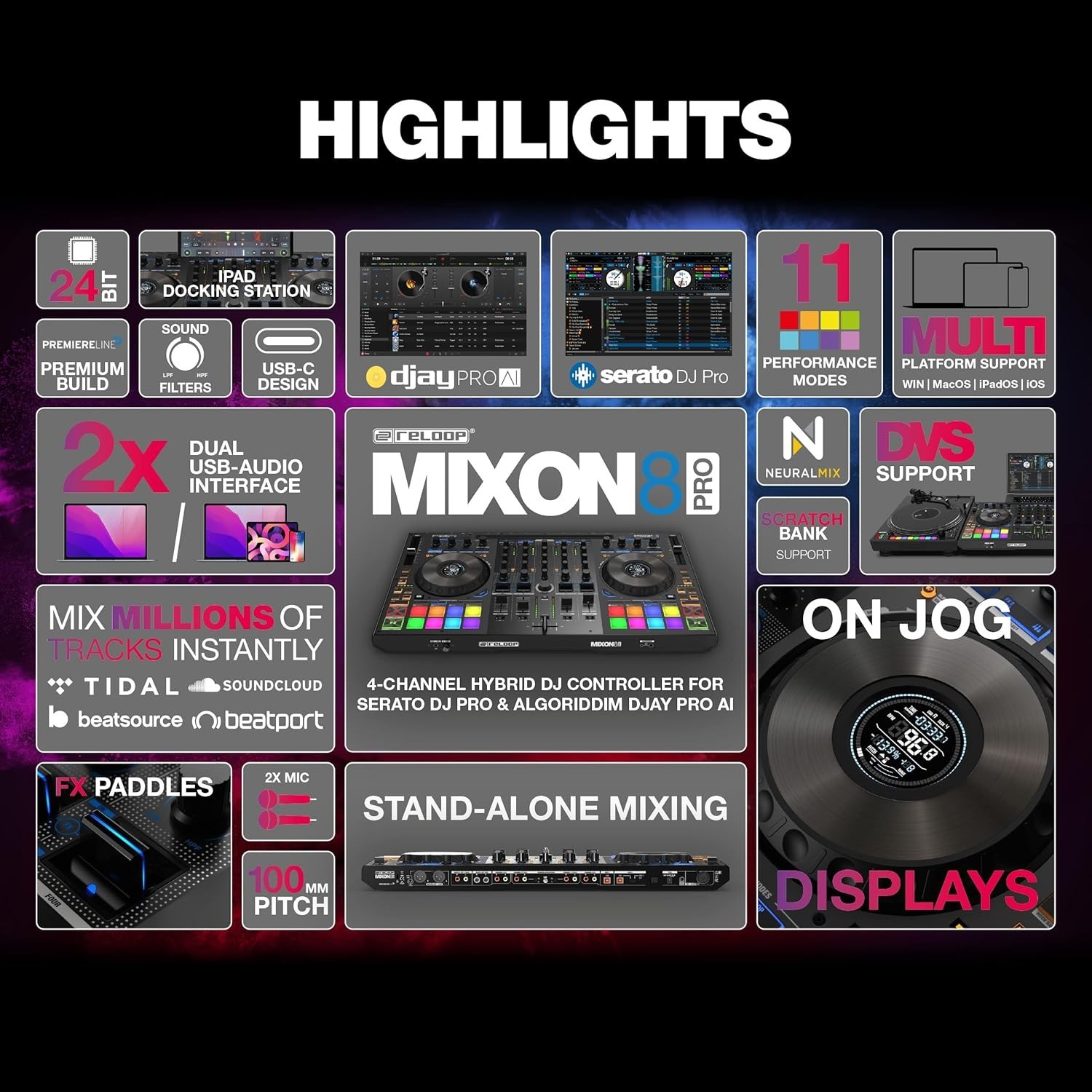 Pro 4-Channel DJ Controller with Enhanced Jog Wheels & Multi-Mode Performance