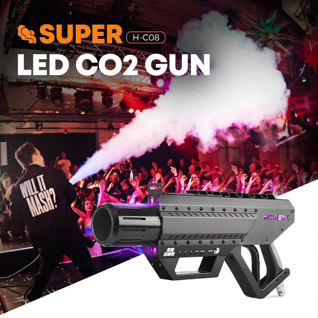 MOKA Super LED CO2 Gun Handheld Co2 Cannon with 3m Hose No Ice Slag for DJ Party