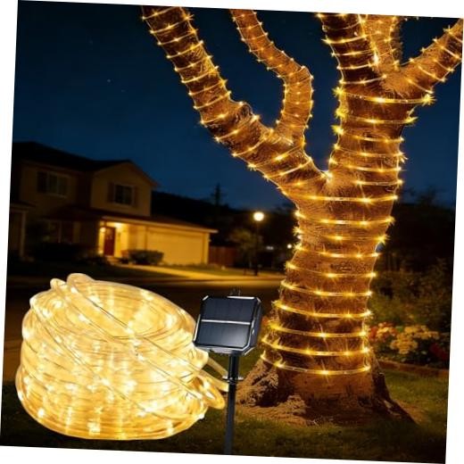 Solar Rope Lights for outside 200 LED Solar string Lights with 66ft Warm White