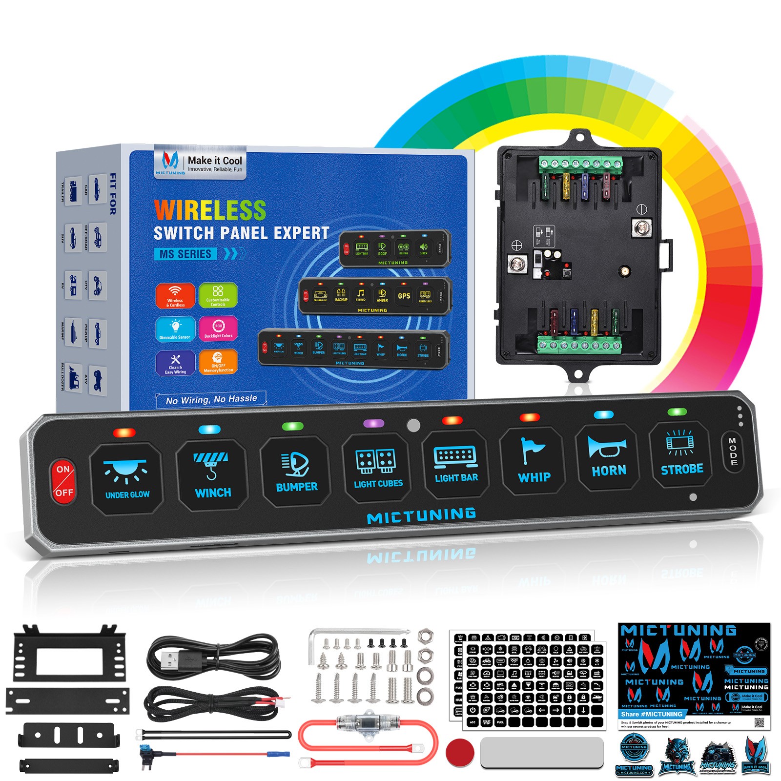 8 Gang Wireless LED Switch Panel Toggle Flash Remote Control for Boat & Vehicles