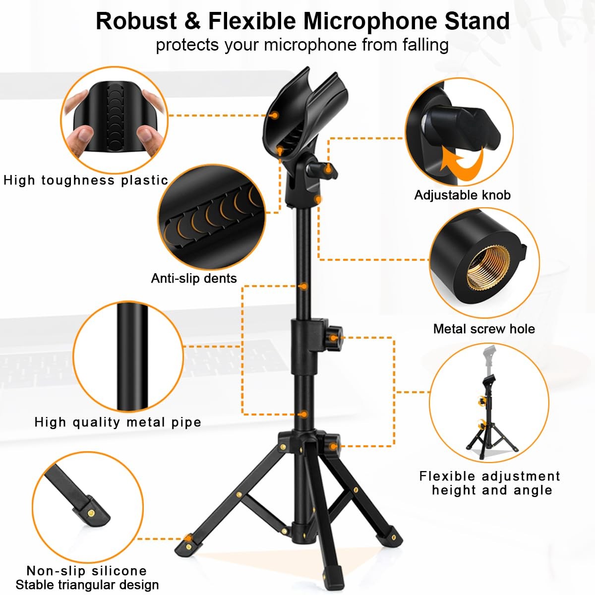 Tabletop Mic Stand, Adjustable Desktop Microphone Stand with Mic Clip and 5/8 Ma