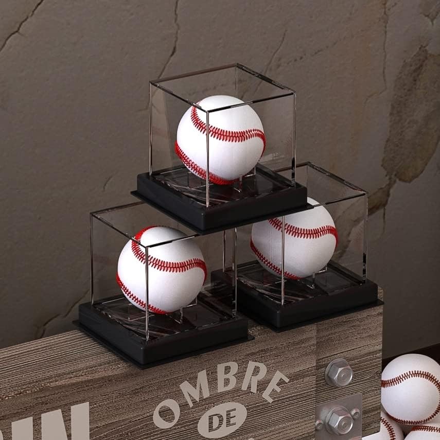 2Pcs Baseball Holder Display Case Cube with Stand UV Protection Cube