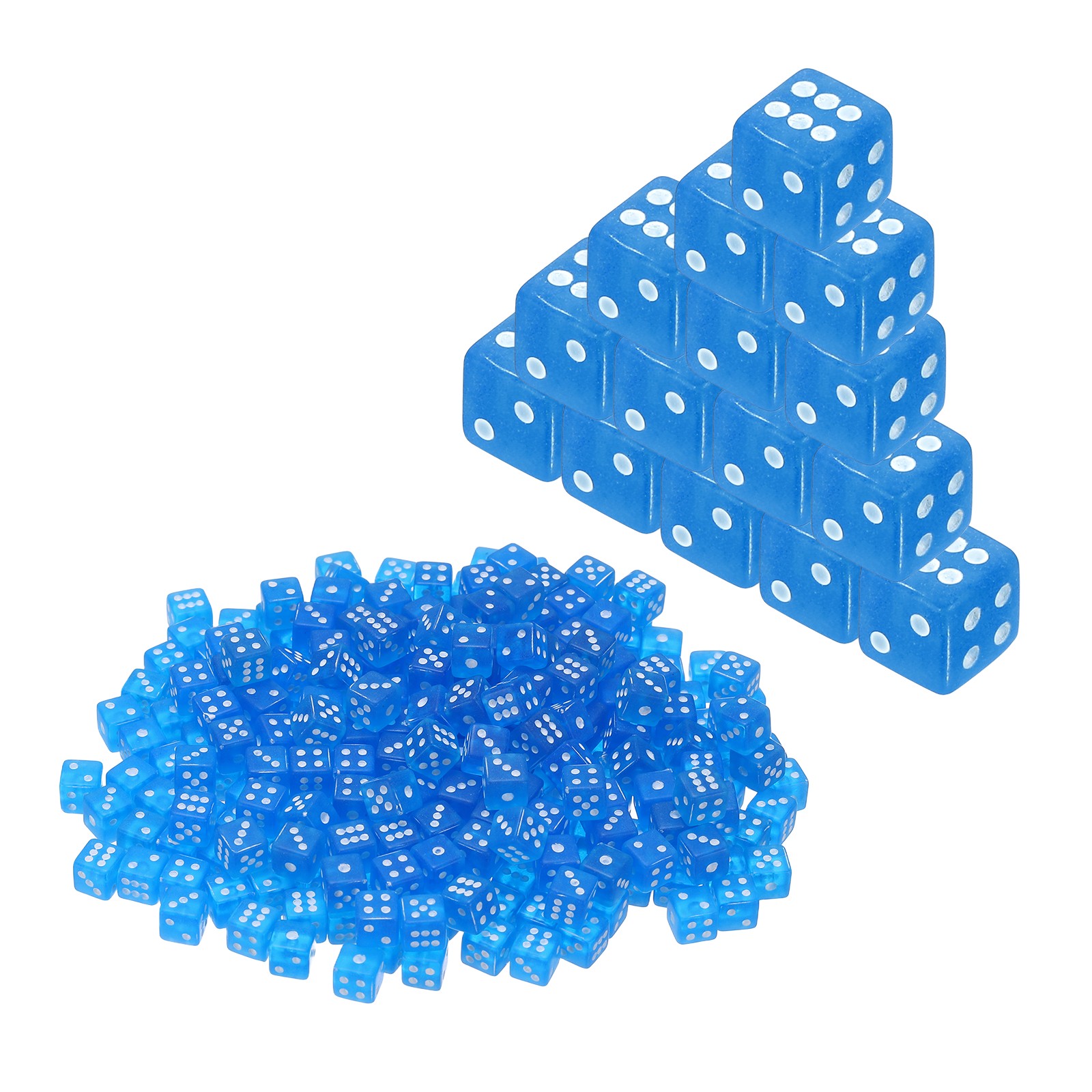 300Pcs Translucent Polyhedral Dice 5mm 6 Sided Square Corner Dice, Blue