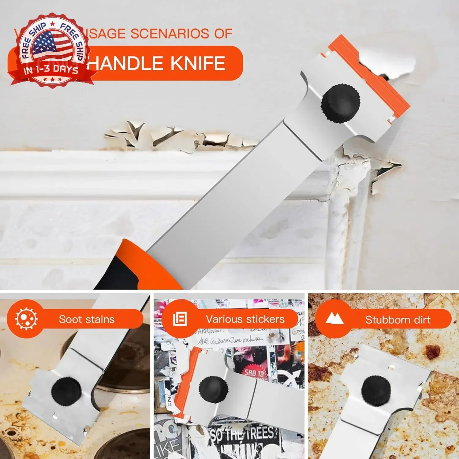 Razor Blade Scraper, Long Handled Scraper Tool with 10 Extra Replacemen