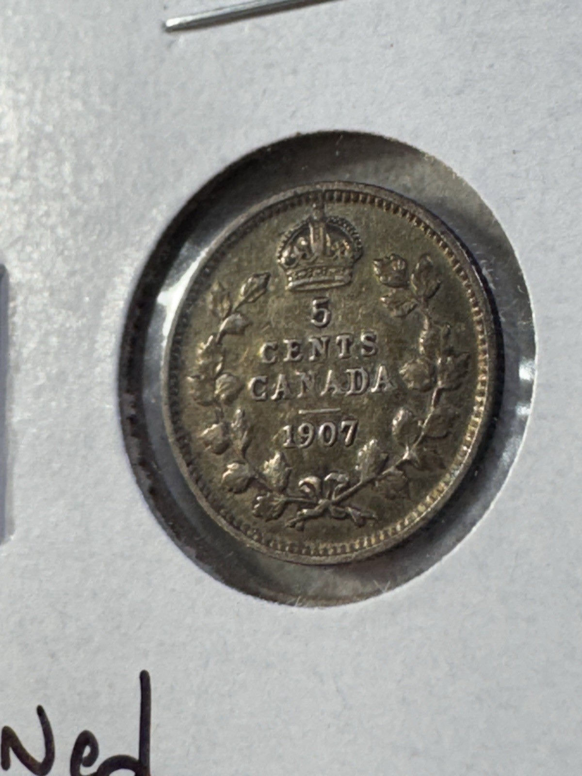 1907 Canada 5 Cents Small Silver Coin Cleaned