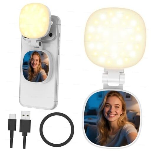 Magnetic Selfie Light for Mobile Phones with Mirror, 3 Modes Portable Light,