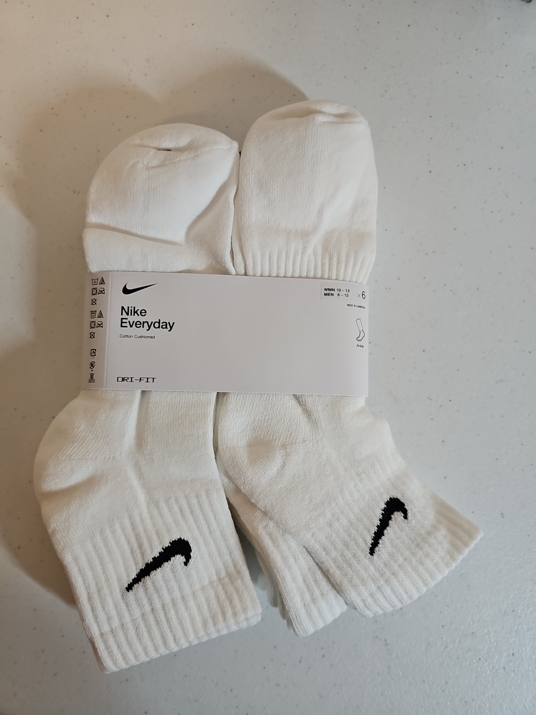 Nike Everyday Cushioned Ankle Socks (6 Pack) Mens 8-12 White SX7669-100