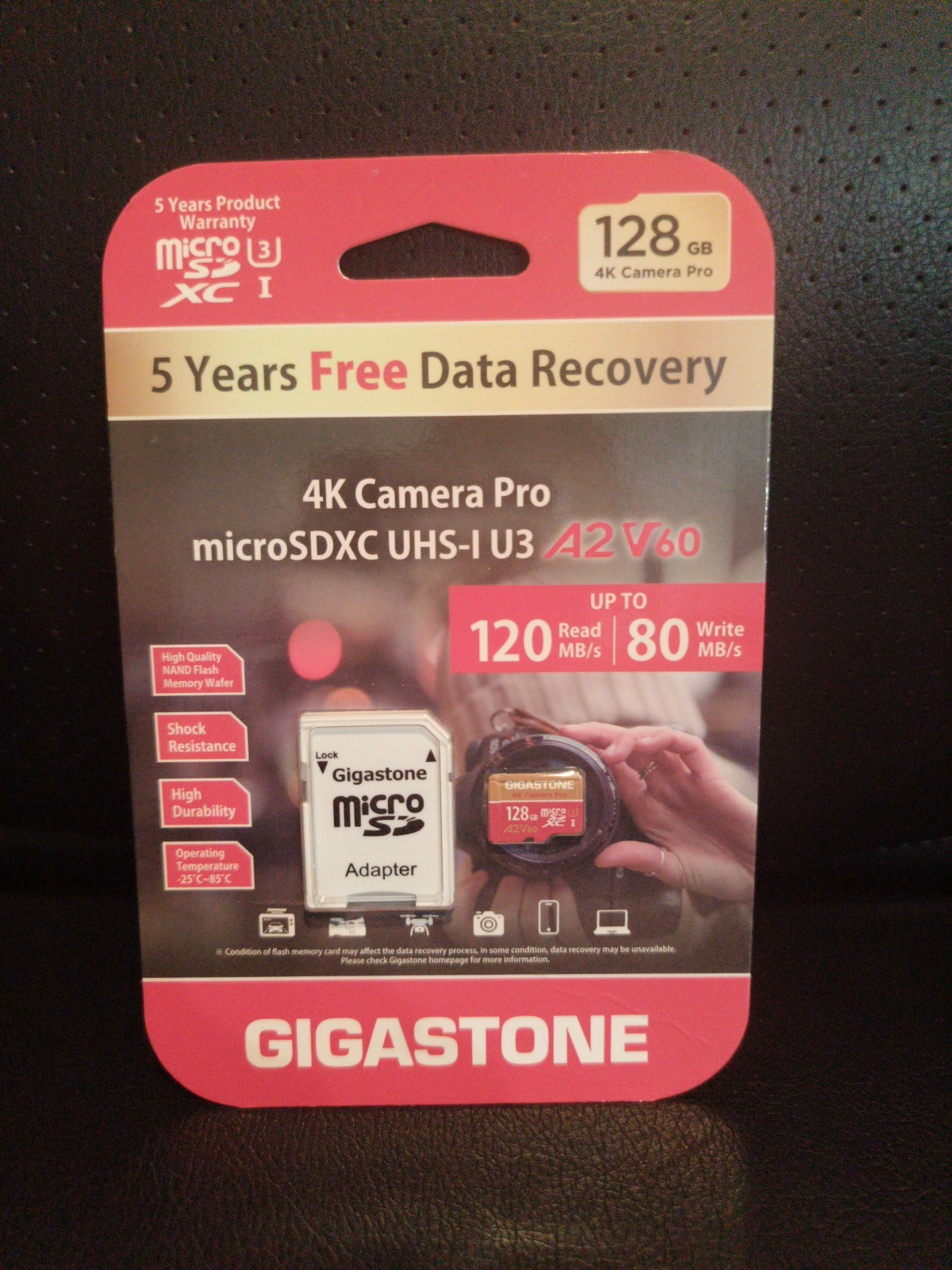 Gigastone 128GB MicroSDXC UHS-I U3 A2 V60 memory card 4K Camera Pro