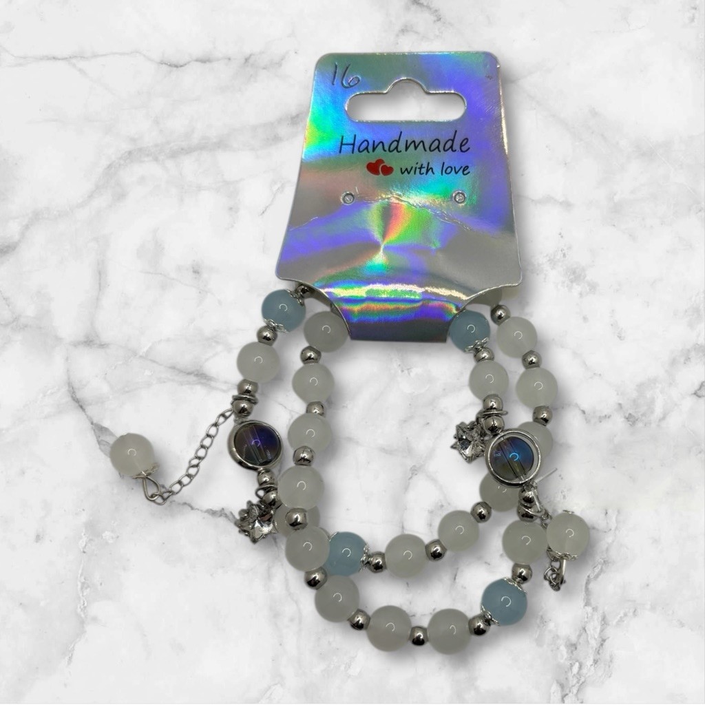 White & Blue Beaded Bracelet Pair of 2 NWOT
