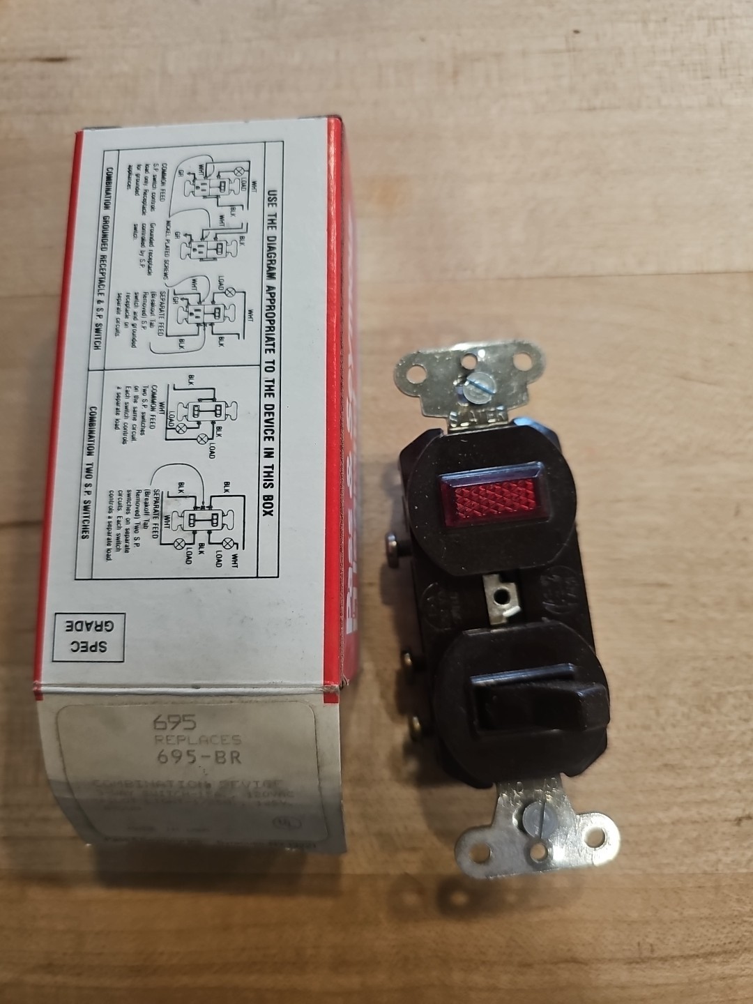 P&S Legrand Non-Grounding Three-Way Combination Switch and Pilot Light (Brown)