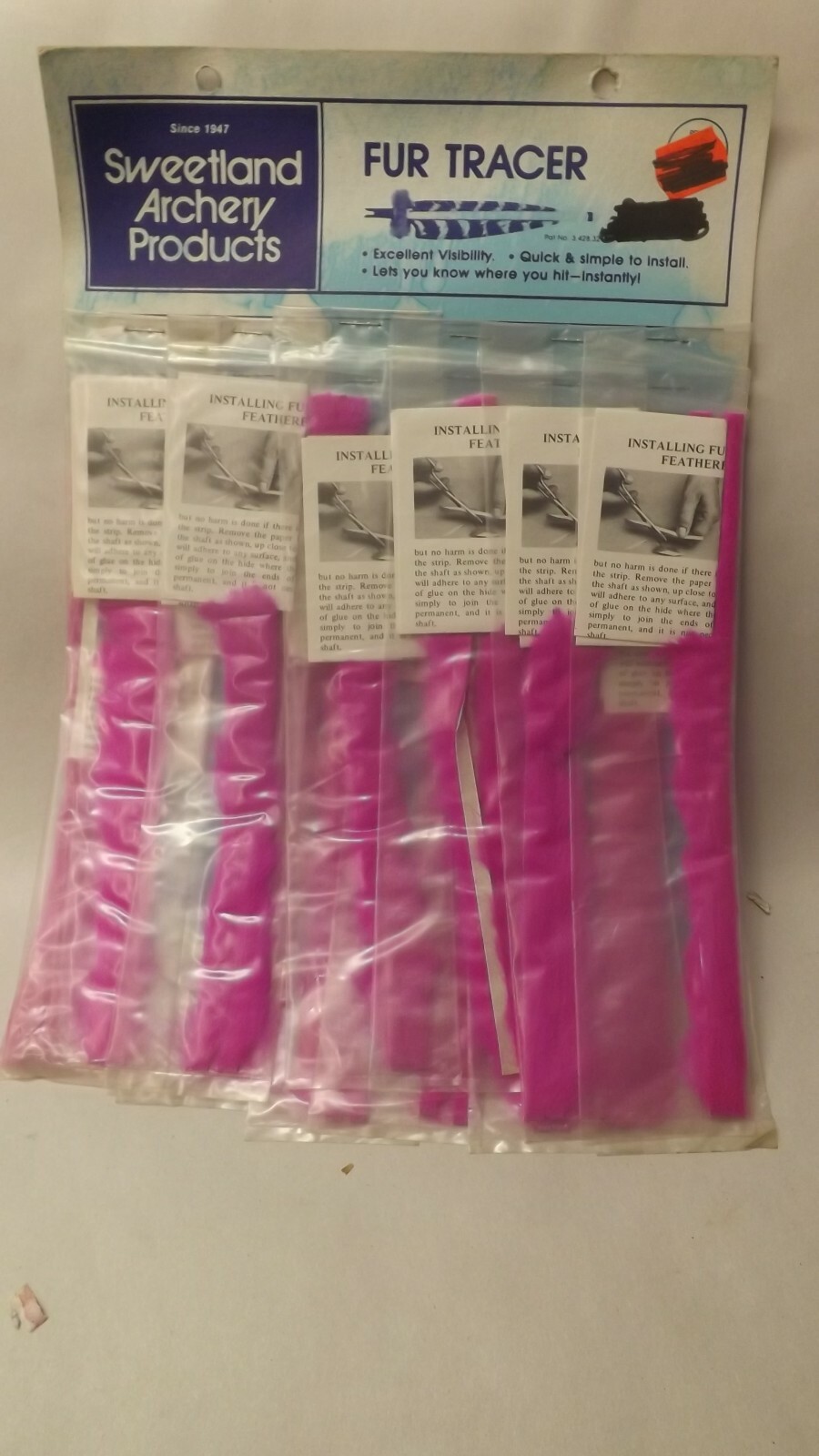 Vtg 12 NOS Sweetland Archery Fur Tracers Bright Pink Real Fur for your Arrows